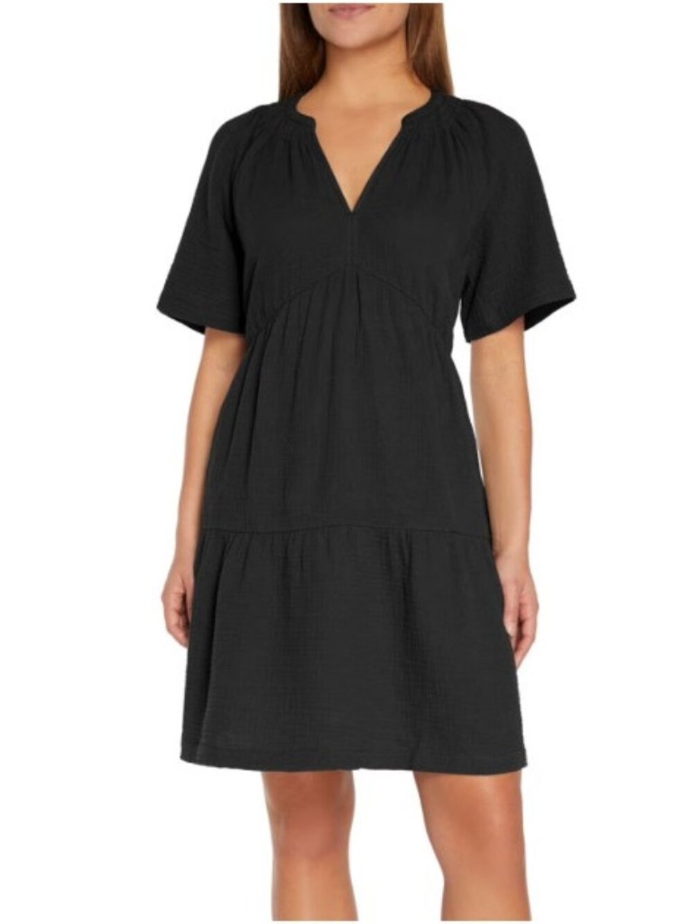 Gap Women's Gauze Tiered Short Sleeve V-Neck Black Dress-Size XS-NWT